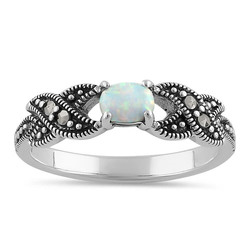 Sterling Silver Opal Marcasite Ring