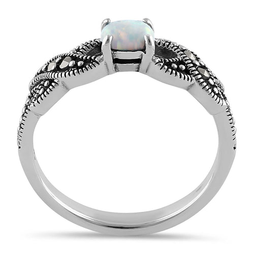 Sterling Silver Opal Marcasite Ring