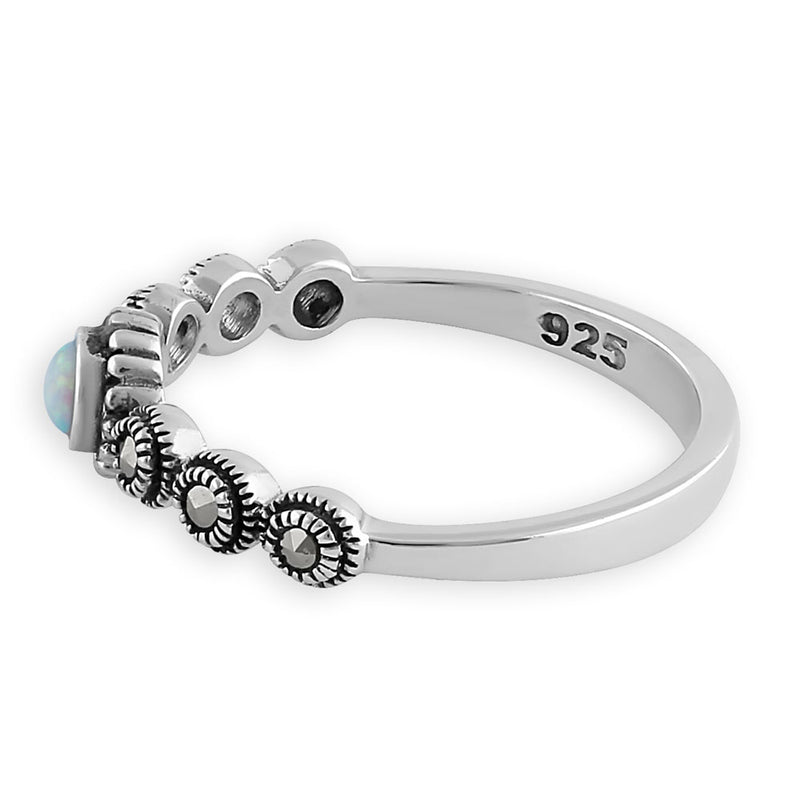 Sterling Silver Small Round Opal Marcasite Ring