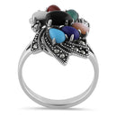 Sterling Silver Multi-Color Marcasite Twist Ring