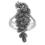 Sterling Silver Elegant Peacock Africa Garnet CZ Marcasite Ring
