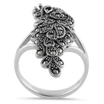 Sterling Silver Elegant Peacock Africa Garnet CZ Marcasite Ring
