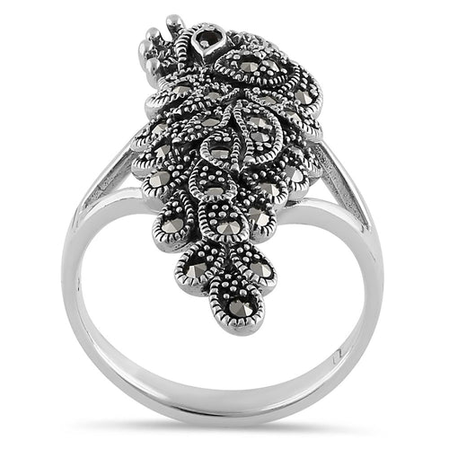 Sterling Silver Elegant Peacock Africa Garnet CZ Marcasite Ring