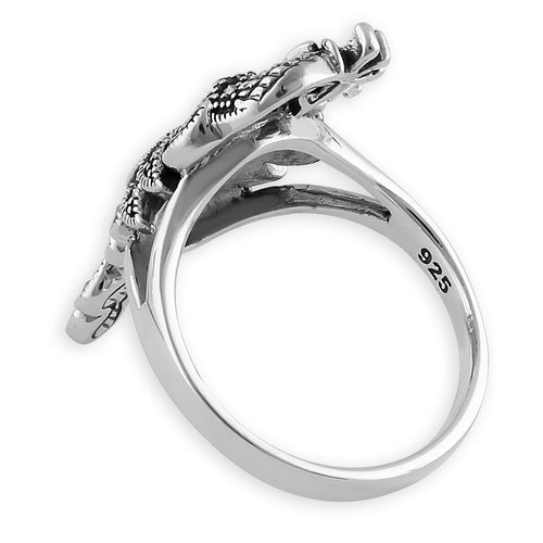 Sterling Silver Elegant Peacock Africa Garnet CZ Marcasite Ring