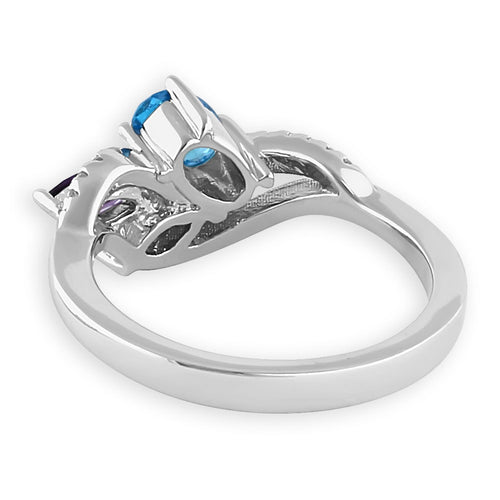 Sterling Silver Blue Topaz Oval Amethyst Marquise CZ Ring