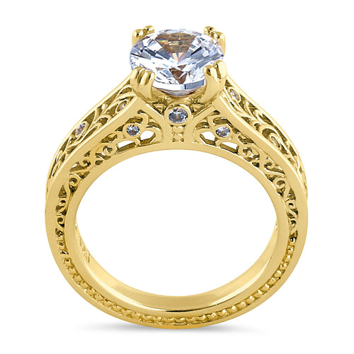 Sterling Silver Gold-Plated Filigree CZ Ring