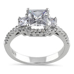 Sterling Silver Princess Cut Halo CZ Engagement Ring