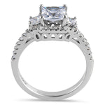 Sterling Silver Princess Cut Halo CZ Engagement Ring