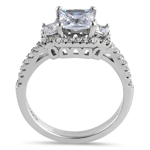 Sterling Silver Princess Cut Halo CZ Engagement Ring