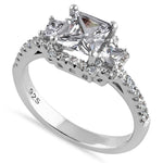 Sterling Silver Princess Cut Halo CZ Engagement Ring