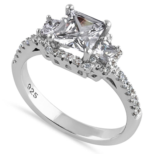 Sterling Silver Princess Cut Halo CZ Engagement Ring