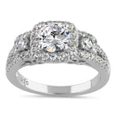 Sterling Silver 1.0 ct. Halo 3-Stone CZ Engagement Ring