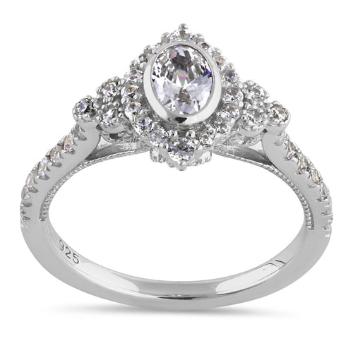 Sterling Silver Victorian Oval CZ Engagement Ring