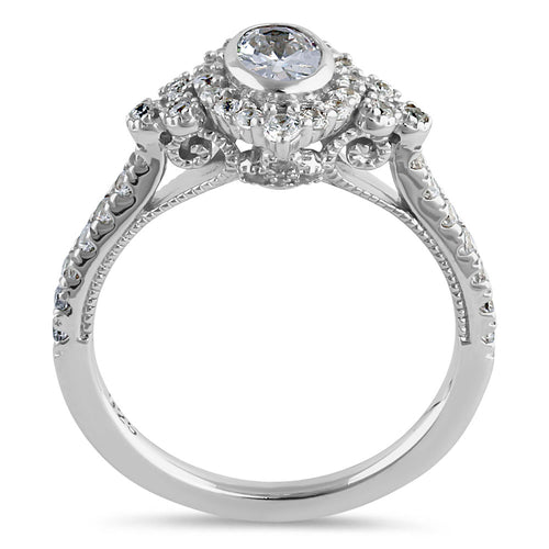 Sterling Silver Victorian Oval CZ Engagement Ring