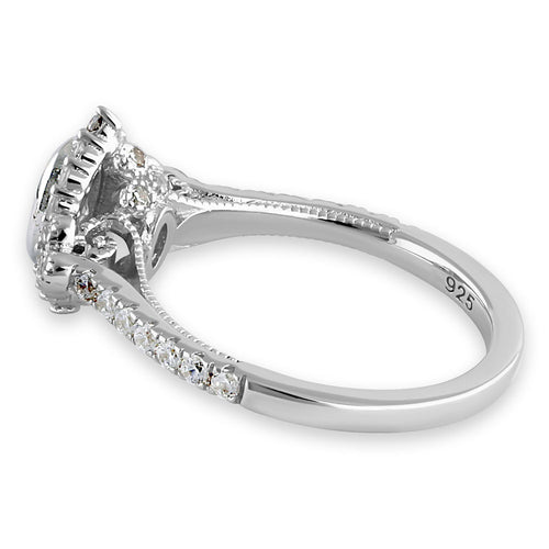 Sterling Silver Victorian Oval CZ Engagement Ring