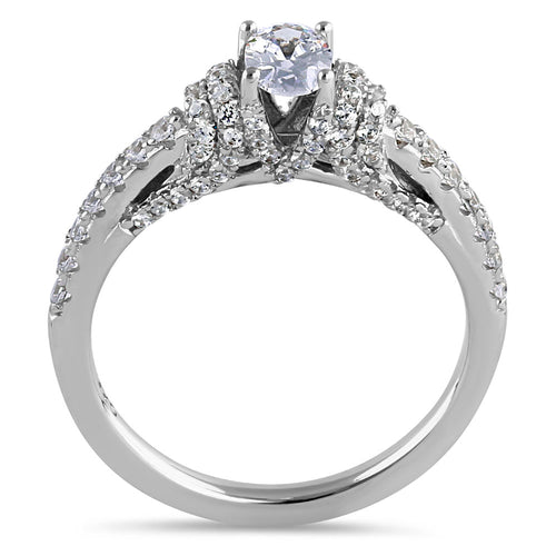 Sterling Silver Victorian Oval CZ Engagement Ring