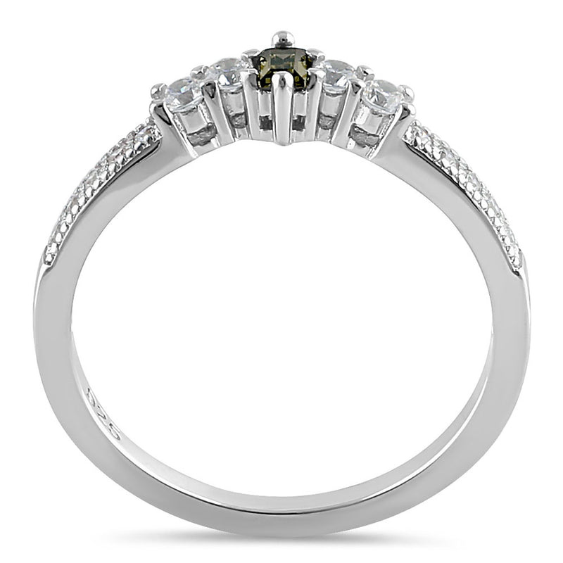 Sterling Silver Emerald Cut Dark Peridot CZ Ring