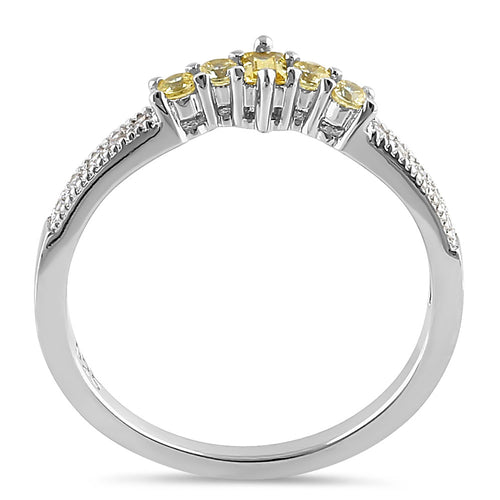 Sterling Silver Emerald Cut Yellow CZ Ring