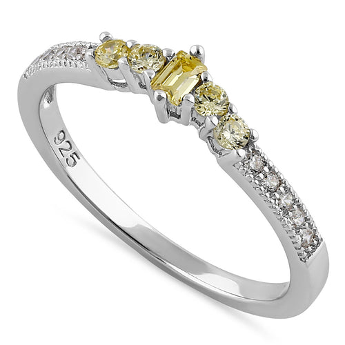 Sterling Silver Emerald Cut Yellow CZ Ring