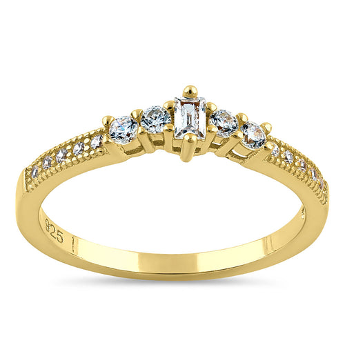 Sterling Silver Yellow Gold Emerald Cut CZ Ring