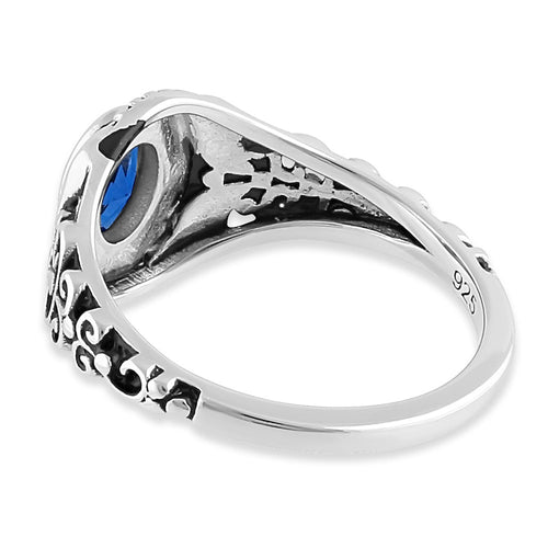 Sterling Silver Austere Oval Blue CZ Ring