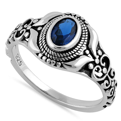 Sterling Silver Austere Oval Blue CZ Ring