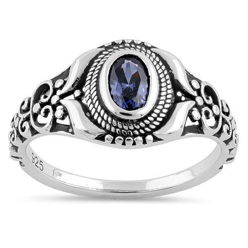 Sterling Silver Austere Oval Cut Tanzanite CZ Ring