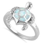 Sterling Silver Turtle White Lab Opal Ring