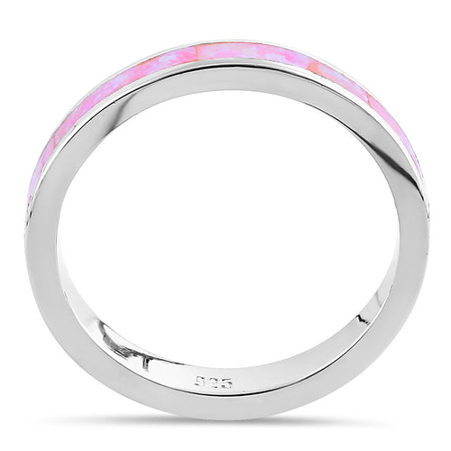 Sterling Silver Seamless Pink Lab Opal Ring