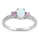 Sterling Silver Enchanted Oval White Lab Opal Pink CZ Ring