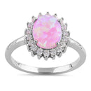 Sterling Silver Pink Opal Oval CZ Halo Ring