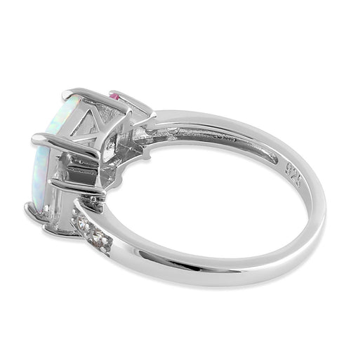 Sterling Silver Square White Lab Opal Pink CZ Ring