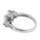 Sterling Silver Square White Lab Opal Pink CZ Ring