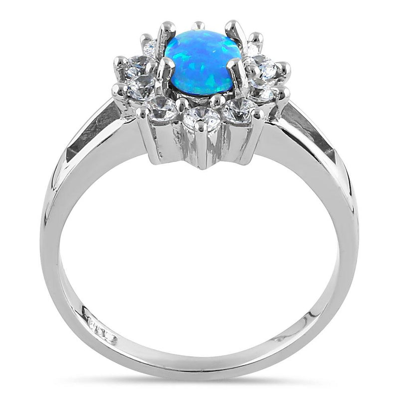 Sterling Silver Blue Opal Oval Halo Ring