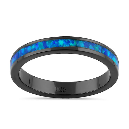 Sterling Silver Black Rhodium Plated Lab Opal Ring