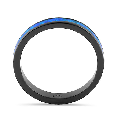 Sterling Silver Black Rhodium Plated Lab Opal Ring