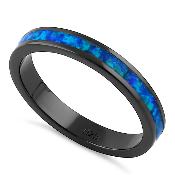 Sterling Silver Black Rhodium Plated Lab Opal Ring