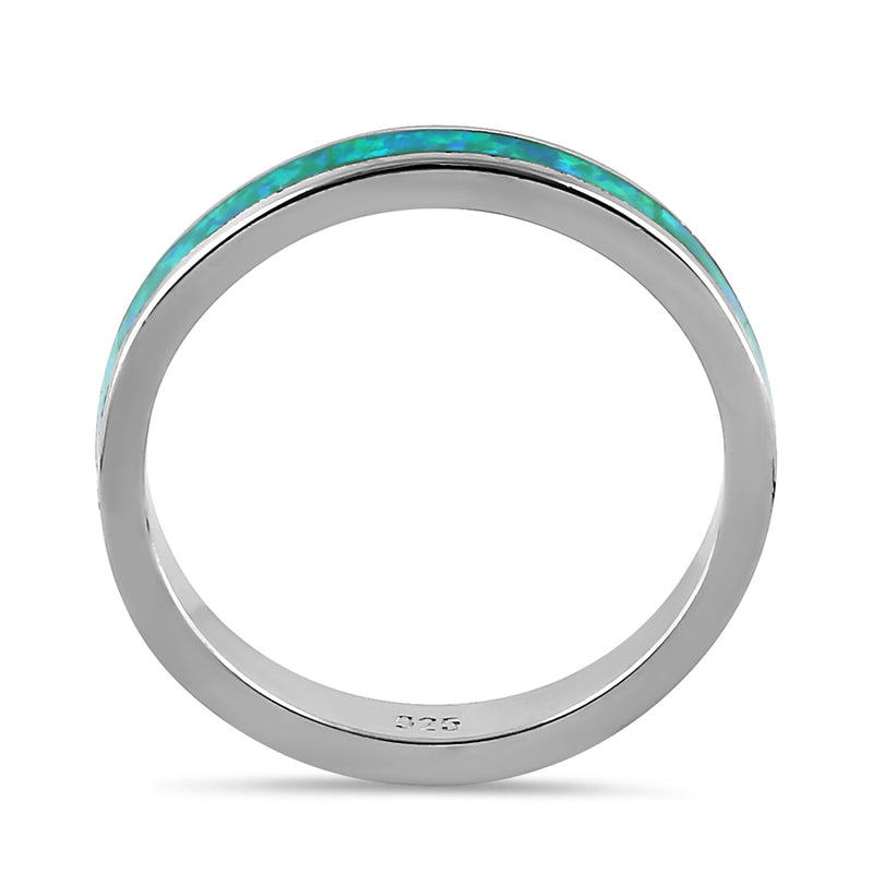 Sterling Silver Seamless Green Lab Opal Ring