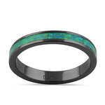 Sterling Silver Black Rhodium Plated Green Lab Opal Ring