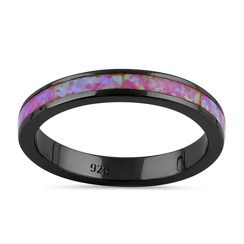 Sterling Silver Black Rhodium Plated Pink Lab Opal Ring