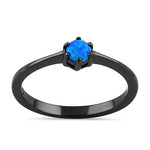 Sterling Silver Black Rhodium Plated Round Blue Lab Opal Ring