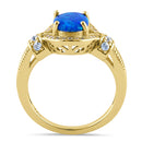 Sterling Silver Gold Plated Elegant Oval Blue Lab Opal CZ Ring