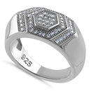Sterling Silver Clear CZ Layered Hexagon Band Ring