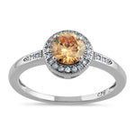 Sterling Silver Elegant Round Halo Champagne CZ Ring