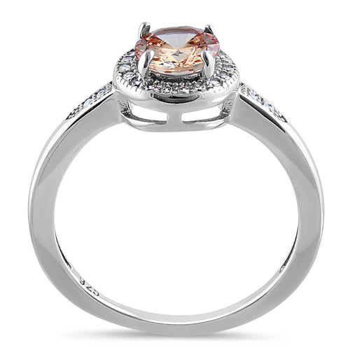 Sterling Silver Elegant Round Halo Champagne CZ Ring