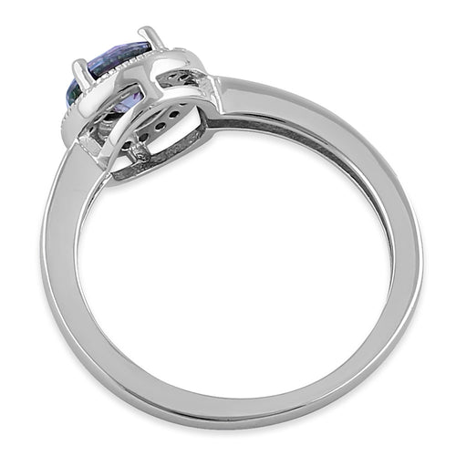 Sterling Silver Rainbow CZ Halo Ring