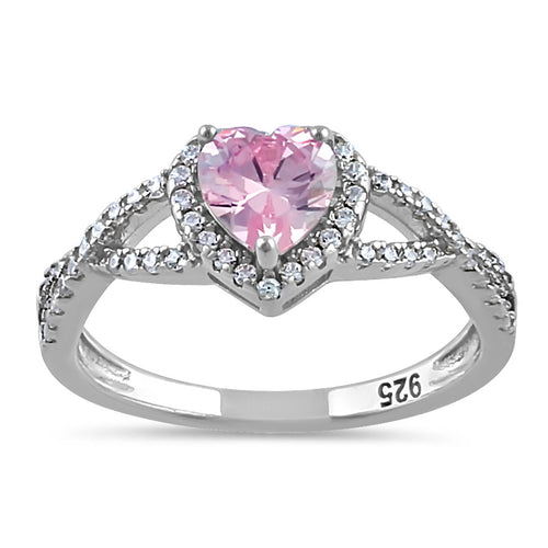Sterling Silver Heart Halo Pink CZ Ring