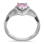 Sterling Silver Heart Halo Pink CZ Ring