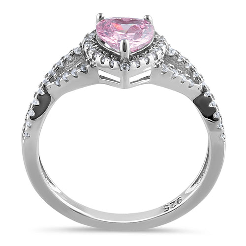Sterling Silver Heart Halo Pink CZ Ring