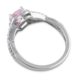 Sterling Silver Heart Halo Pink CZ Ring